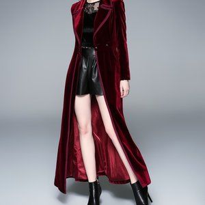 Burgundy Two-Pocket Velvet Trench NWT